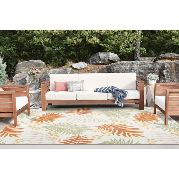 Alise Rugs Alfresco Nautical & Coastal Floral & Botanical Reversible Indoor/Outdoor Area Rug 5'3'' x 7'3'' - Orange/Cream