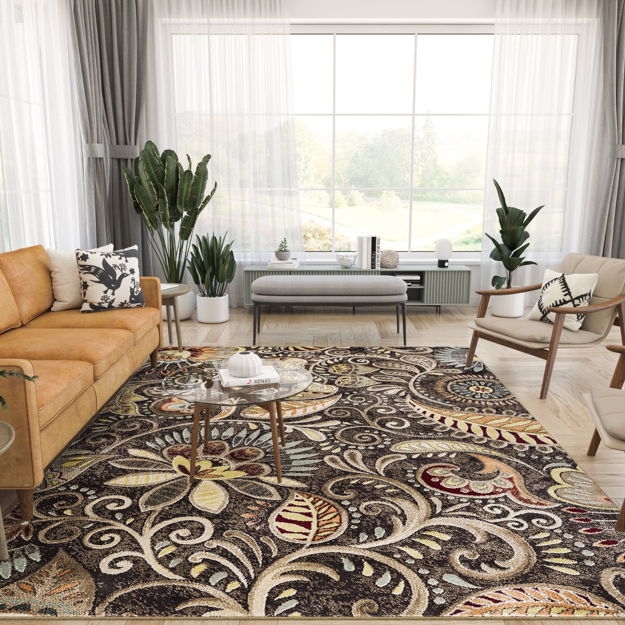 Alise Rugs Caprice MidCentury Modern Floral Indoor Area Rug Brown 5'3'' x 7'3'' Paisley 5' x 8