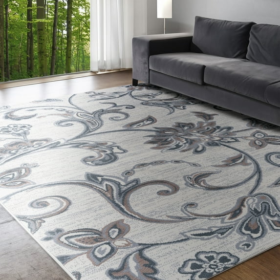 Alise Rugs Carrington Transitional Floral & Botanical Indoor Area Rug Cream 5' x 7' Floral & Botanical 5' x 8' Indoor Living Room,Bedroom,Dining Room