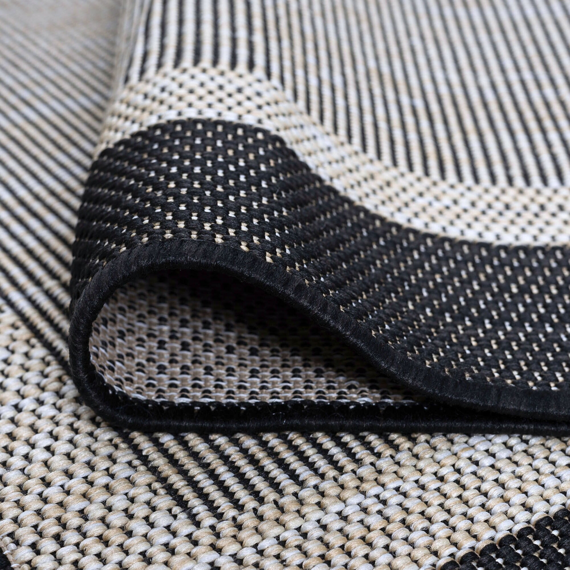 Alise Rugs Exo Coastal Border Indoor/Outdoor Area Rug Black/Cream 5'3