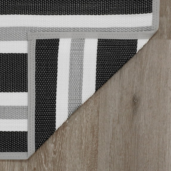 Alise Rugs Lalune Beach Stripe Indoor Outdoor Area Rug 5'11'' x 8'11'' - Black/Gray