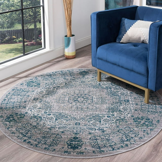 Alise Rugs Montez Global Medallion Indoor Area Rug Blue 7'10'' round 8