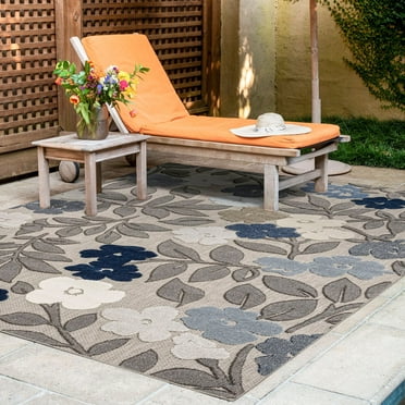 Alise Rugs Origin Coastal Floral Indoor/Outdoor Area Rug 5'3'' x 7'3'' - Blue/Gray