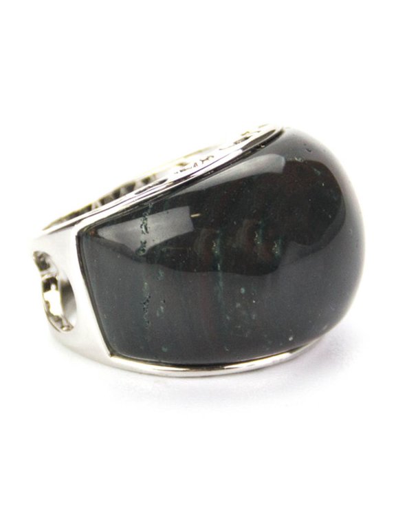 Genuine Black Agate Statement Ring with Heart Design Size 9 Jewelry Ring Silver