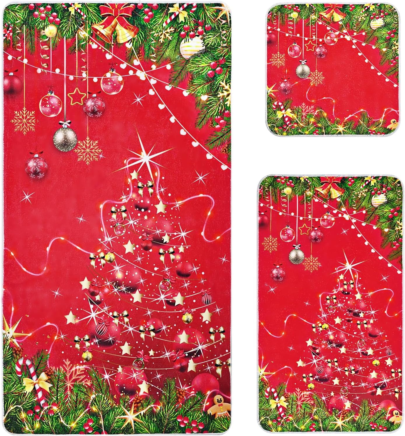 Alishomtll 3Pcs Bath Towels Red Christmas Bathroom Towels Sets Include