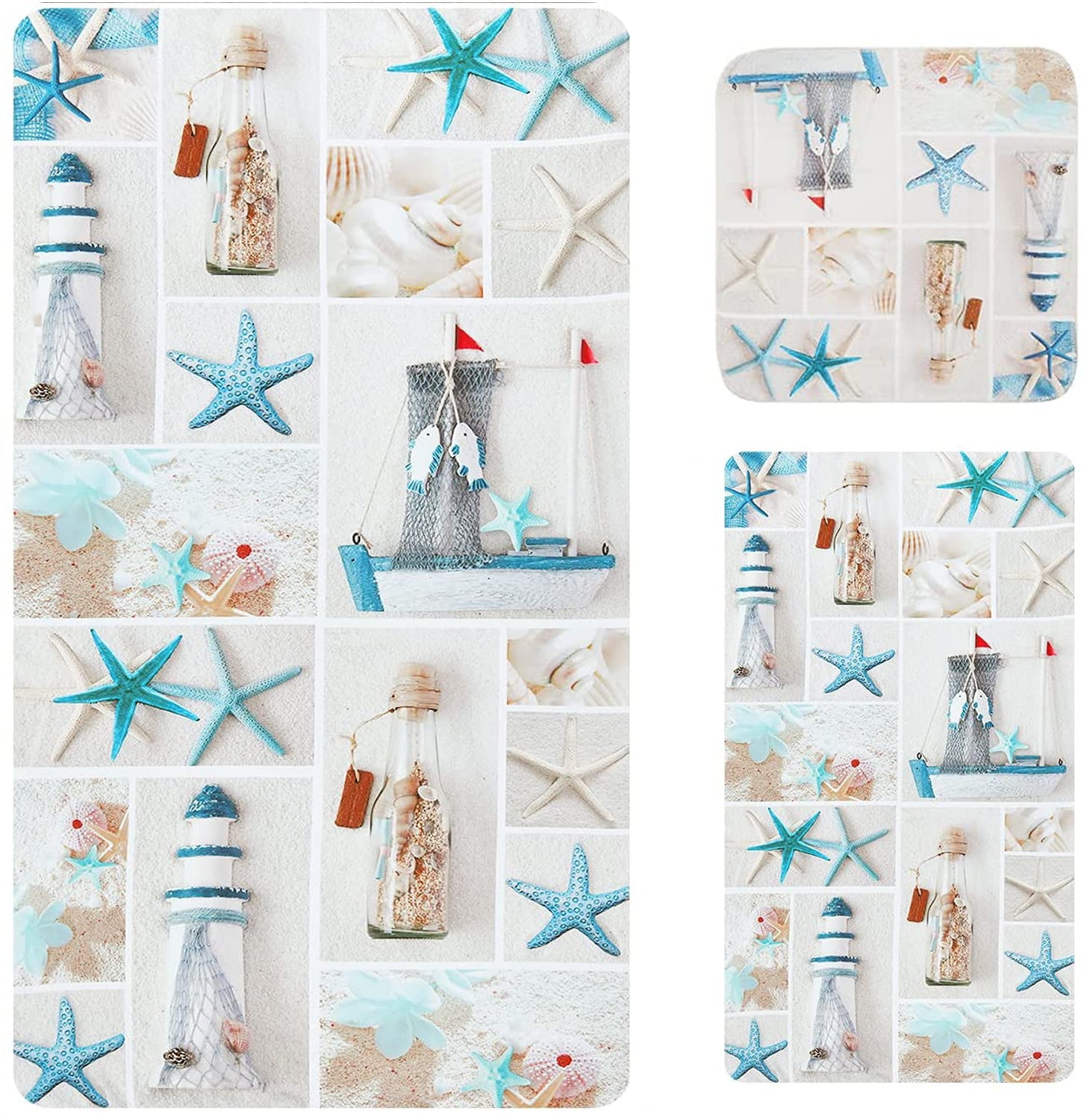 Alishomtll 3Pcs Sea Shell Nautical Bath Towels Set Include Bath Towel Hand Towel and Wash Towel Beach Towel Set for Bathroom Travel Walmart