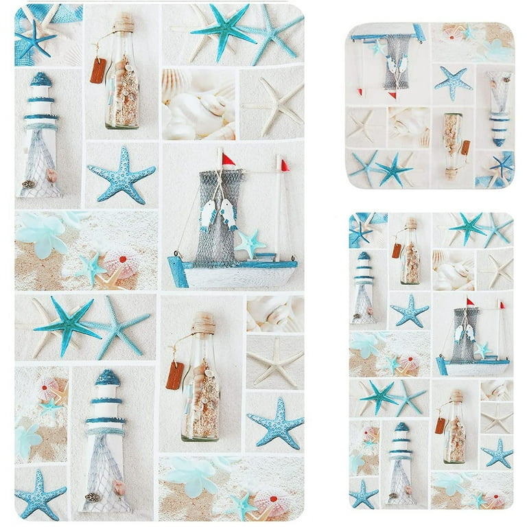 Alishomtll 3Pcs Sea Shell Nautical Bath Towels Set Include Bath Towel Hand Towel and Wash Towel Beach Towel Set for Bathroom Travel Walmart