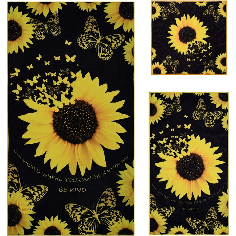 Alishomtll 3Pcs Sunflower Bath Towels Set Include Bath Towel Hand Towel and Wash Towel Soft Water Absorbent Beach Towel for Bathroom