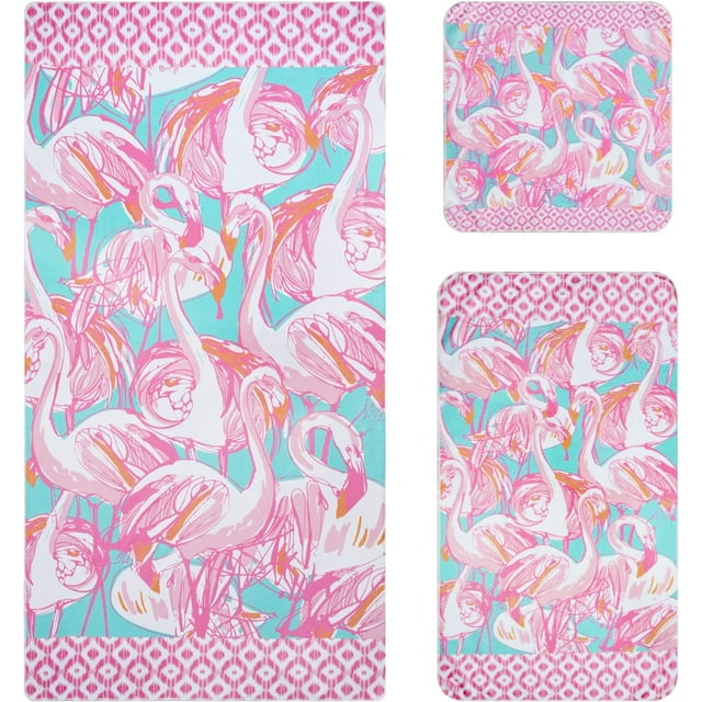 Alishomtll Bath Towel Sets 3 Piece Pink Flamingo Beach Towel, Hand