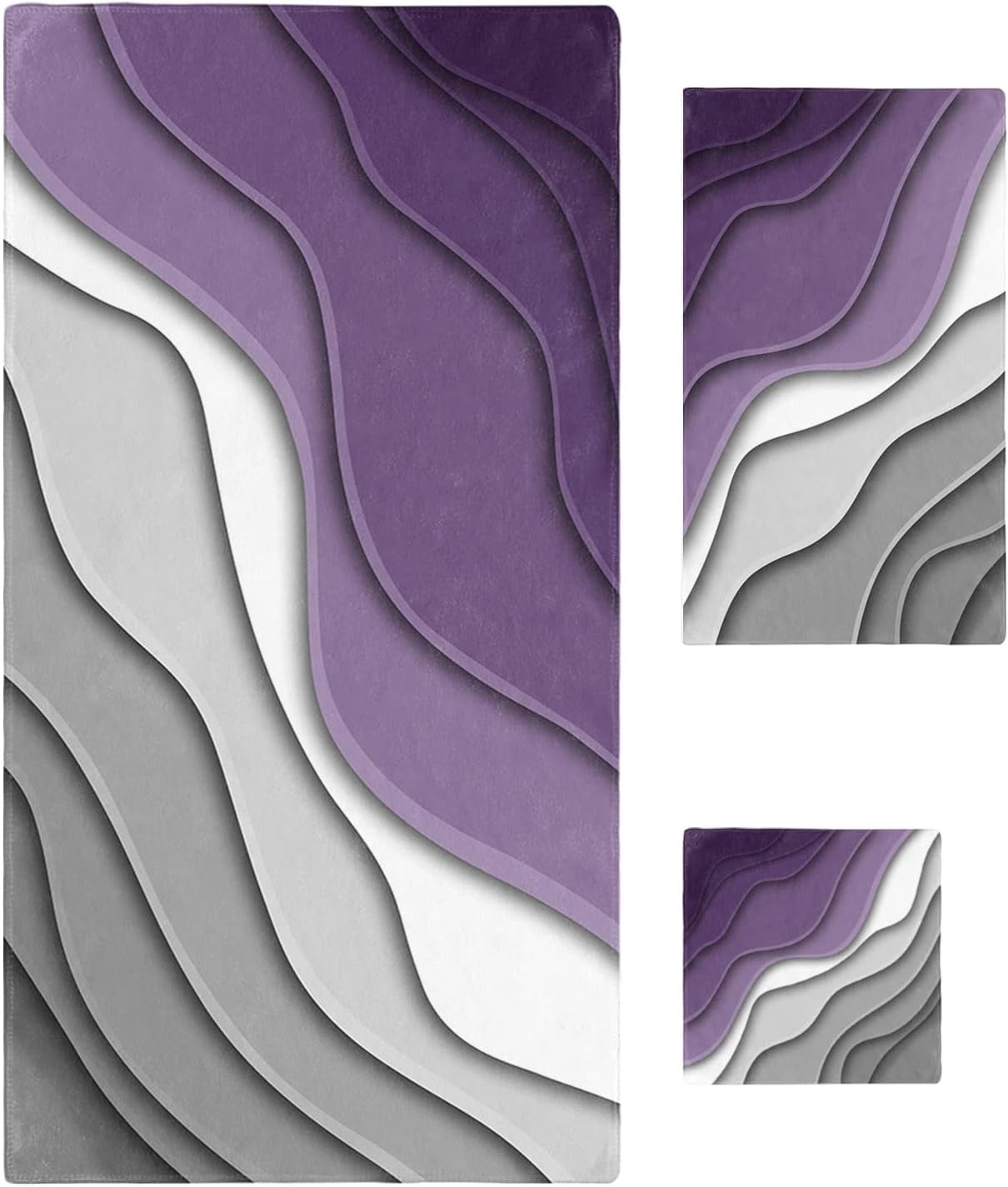 Alishomtll Bath Towels Purple Grey Print Bathroom Towels Sets Include ...