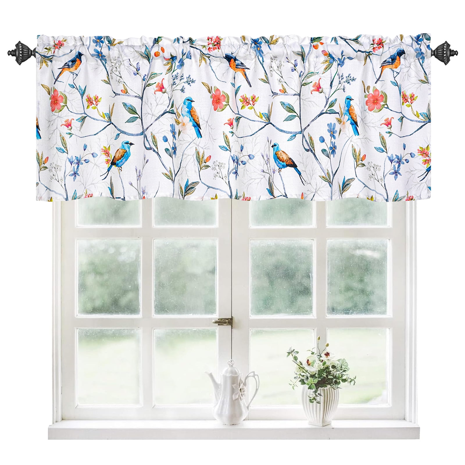 Alishomtll Birds Printed Valances for Windows, Window Curtains Valance