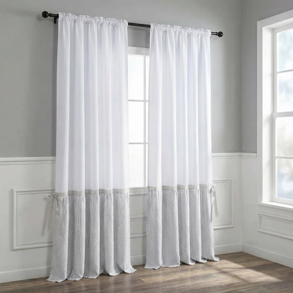 Alishomtll Blackout Curtains 84 Inch Length Color Block Grey Stripe Bow Design Thermal Insulated Window Drapes for Bedroom Living Room,52"x 84", 2 Panels