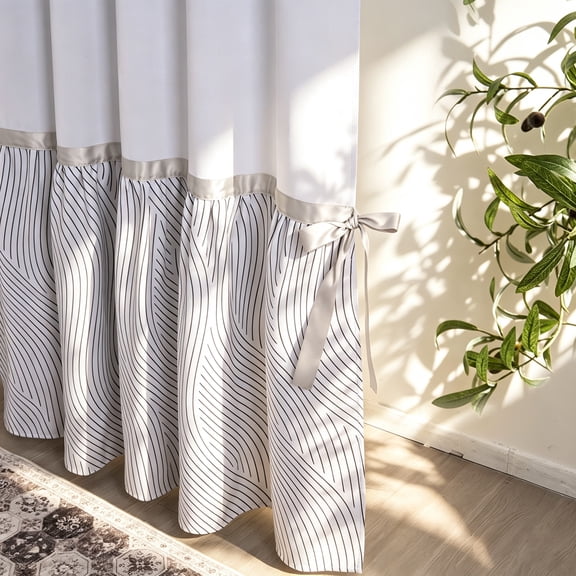 Alishomtll Blackout Curtains 84 Inch Length Color Block Grey Stripe Bow Design Thermal Insulated Window Drapes for Bedroom Living Room,52"x 84", 2 Panels