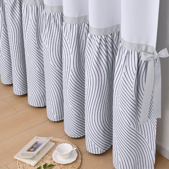 Alishomtll Blackout Curtains 84 Inch Length Color Block Grey Stripe Bow Design Thermal Insulated Window Drapes for Bedroom Living Room,52"x 84", 2 Panels