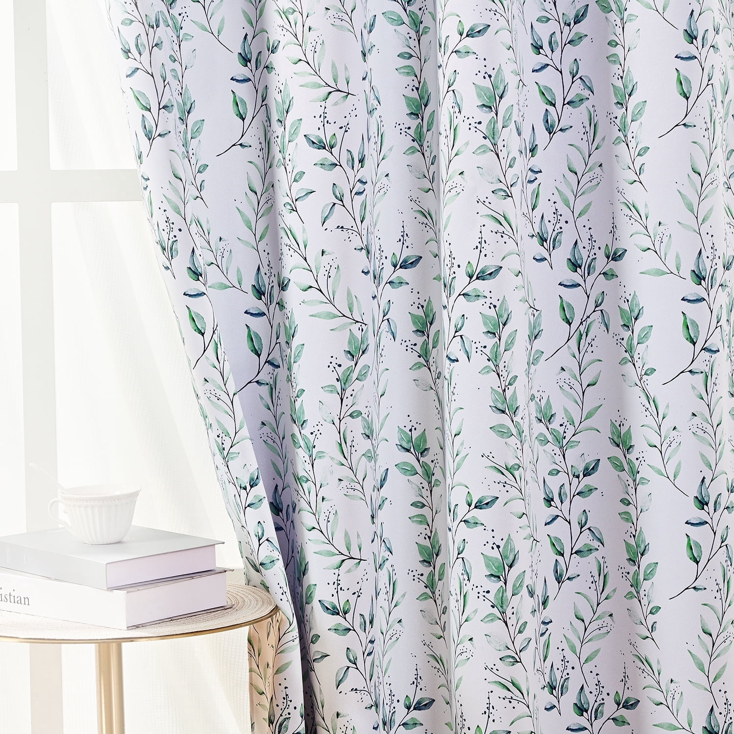 Alishomtll Blackout Curtains Green Leaf Printed Thermal Insulated Window Drapes for Bedroom Living Room 84 Inches Long,52" Wide, 2 Panels