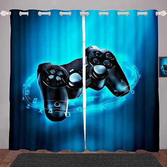Alishomtll Blue Games Blackout Curtains ,Window Treatments Drapes with Grommets for Boys Game Room ,2 Panels of 52"W x 84"L