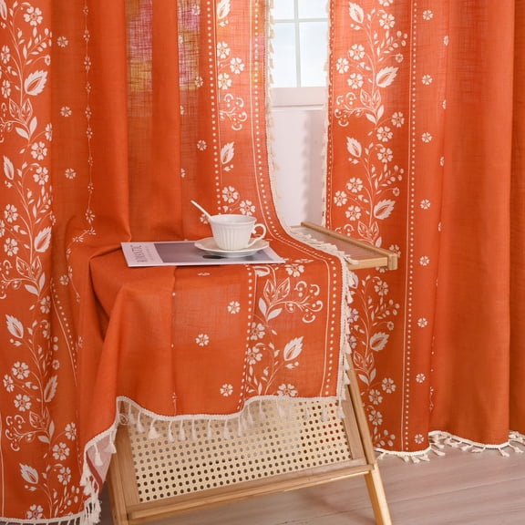 Alishomtll Boho Curtains Pack of 2 for Living Room 84 in Length Linen Farmhouses Light Filtering Drapes ,Terracotta