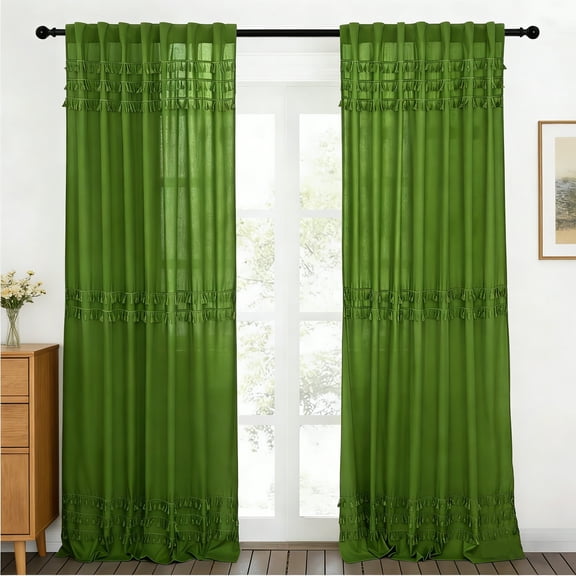 Alishomtll Boho Curtains for Living Room Semi Blackout Curtains with 8 Tassel Window Drapes Back Tab ,Green,52"Wx84"L,2 Panels