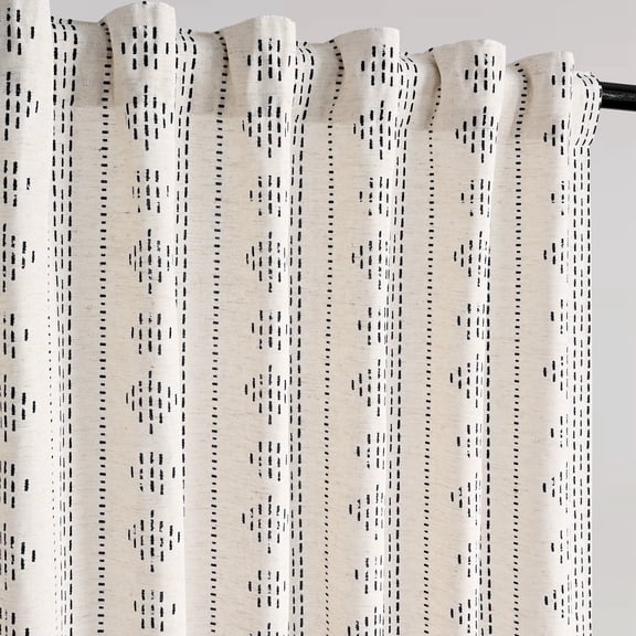 Alishomtll Boho Farmhouse Curtains Linen Light Filtering Black Geometric Striped Window Drapes ,52"x84", 2 Panels