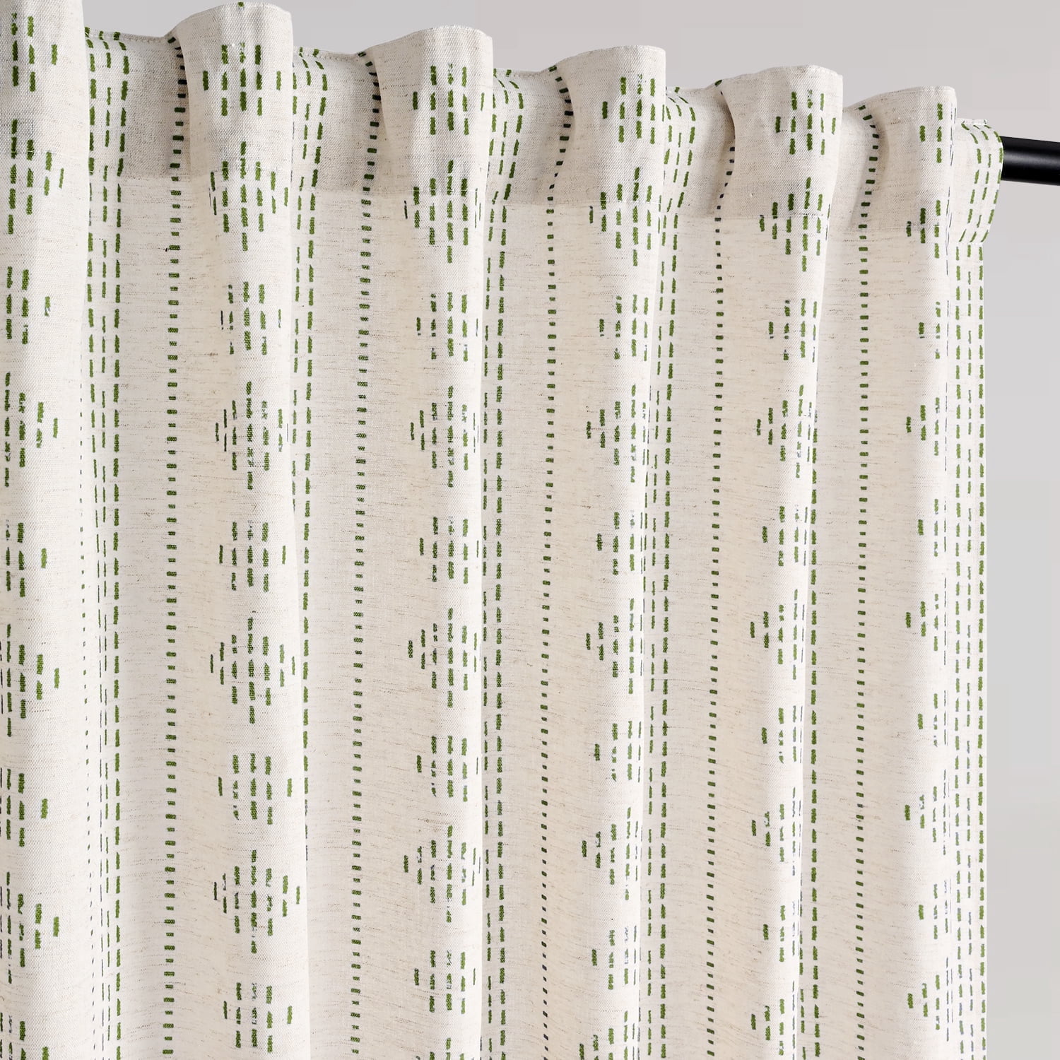 Alishomtll Boho Farmhouse Curtains Linen Light Filtering Sage Green Geometric Striped Window Drapes ,52"x63", 2 Panels
