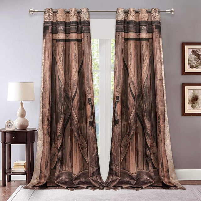 Alishomtll Brown Barn Door Curtains ,Rustic Farmhouse Decor Drapes for ...