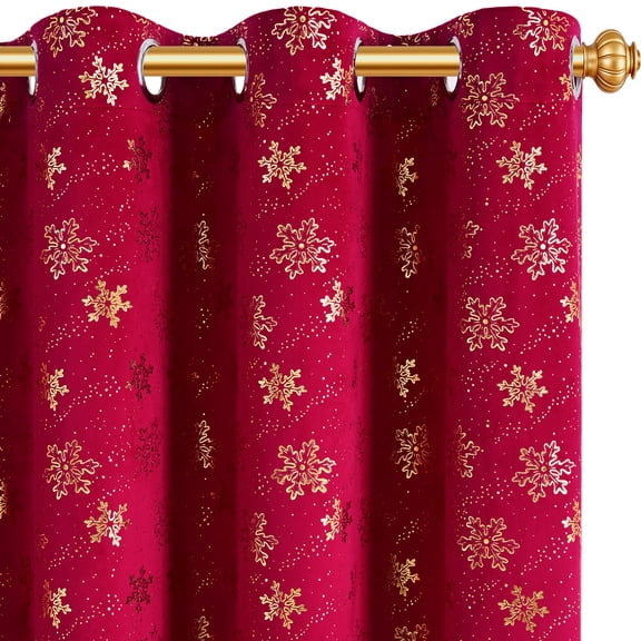 Alishomtll Christmas Collection Red Gold Snowflake Grommet Blackout Curtains,52”x 84”,Pack of 2