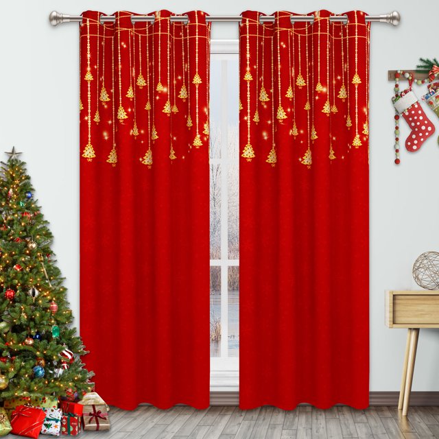 "Alishomtll Xmas Holiday Dining Room Curtains, 2 Panels, Blackout Red