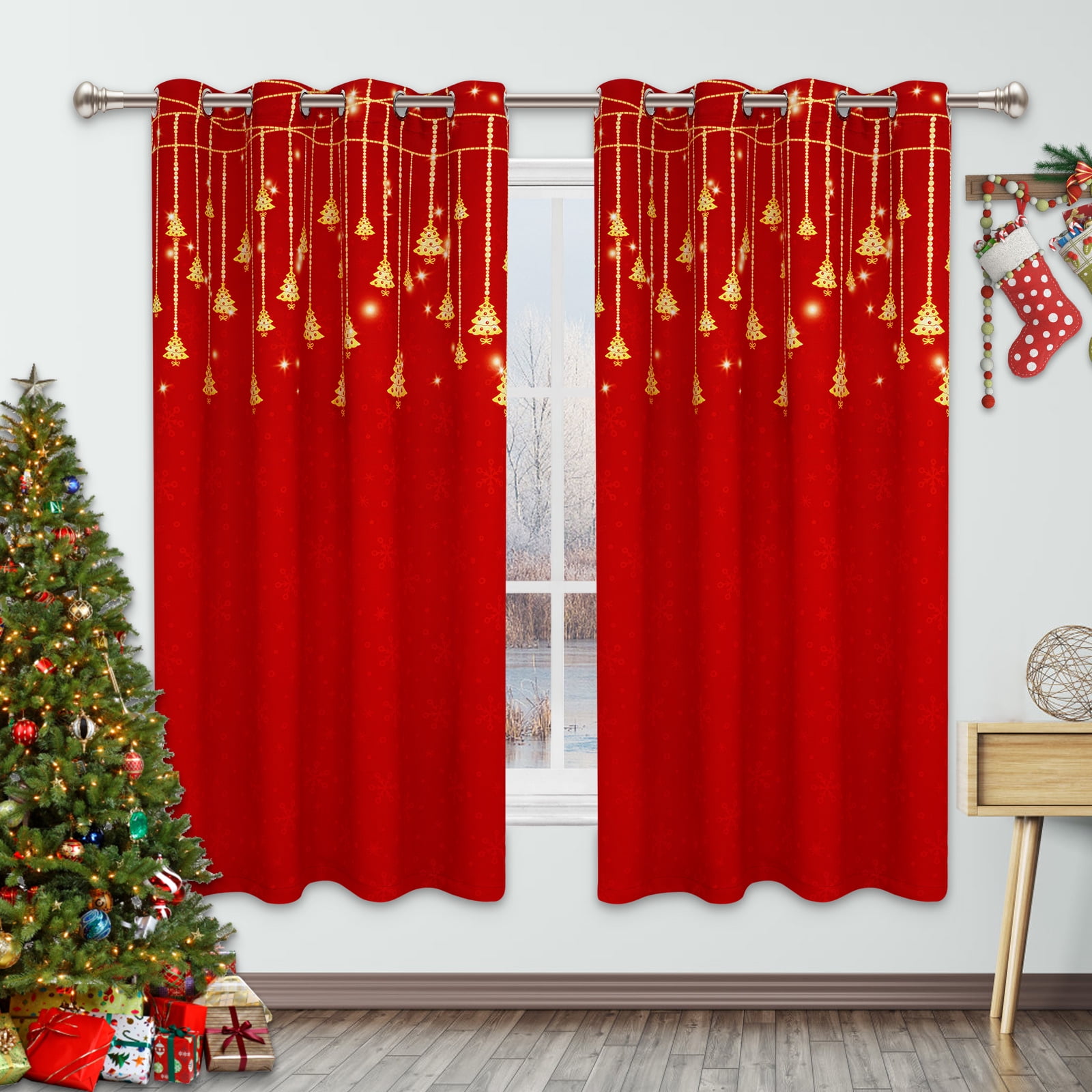 Alishomtll Christmas Curtains for Living Room Blackout Star Christmas ...