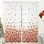 Alishomtll Christmas Sheer Curtains Poinsettia Theme Rod Pocket Window Drapes for Bedroom Living Room, 2 Panels,52 x 84 inch