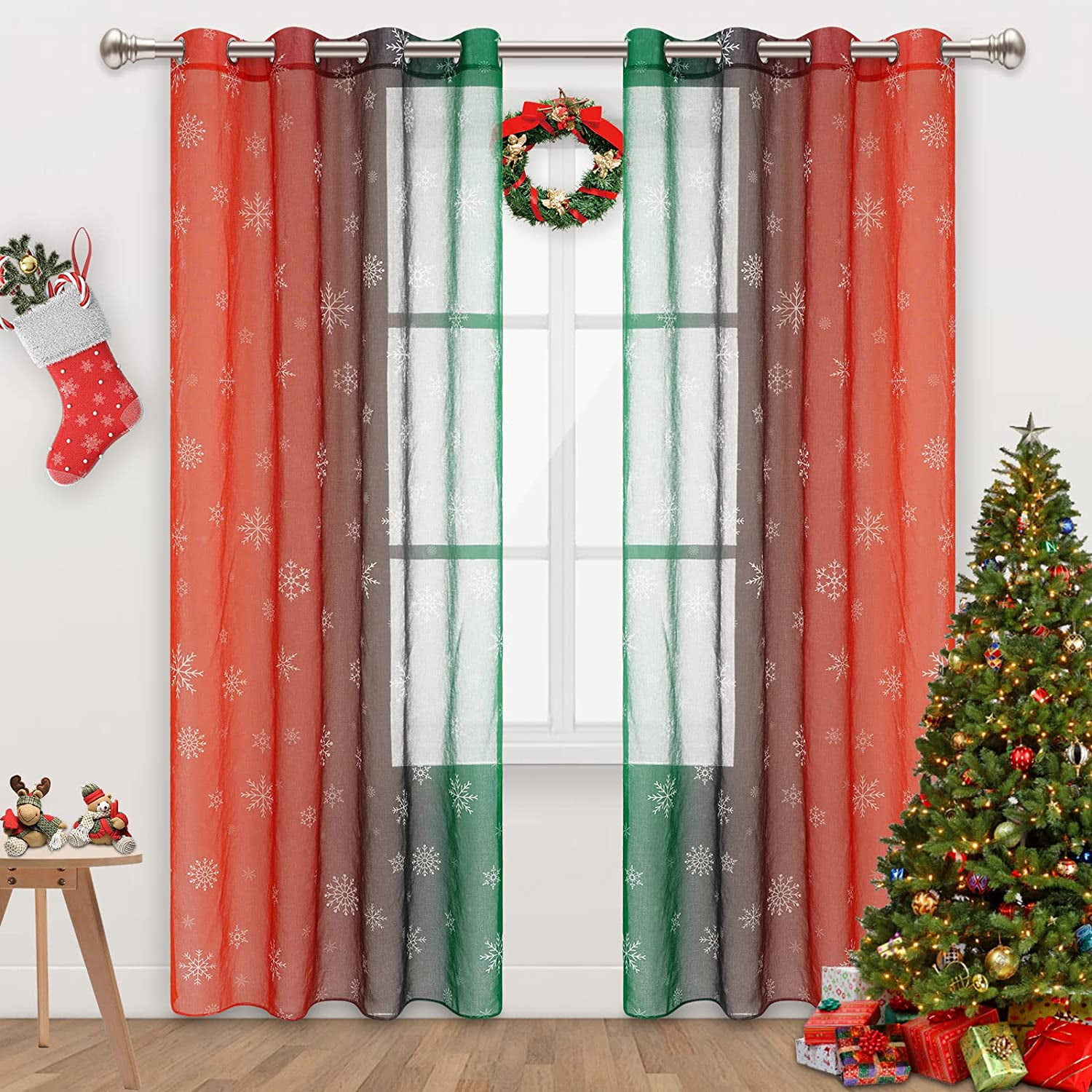 Alishomtll Christmas Sheer Voile Curtain, Light Filtering Grommet ...