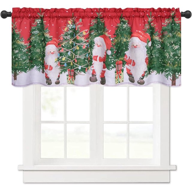 Alishomtll Christmas Valance Curtains Santa Claus Kitchen Curtains