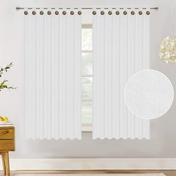 Alishomtll Cotton Button Curtain Farmhouse Boho Light Filtering Tab Top Drapes Set of 2