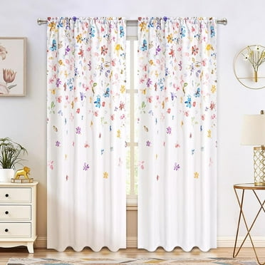 Alishomtll Curtains Falling Blossoming Floral Petals Window Drapes for Living Room Light filtering , 52"x 84",Set of 2,Rod Pocket