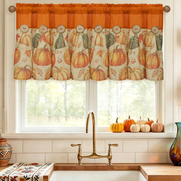 Alishomtll Fall Pumpkins Kitchen Valance Curtain Thanksgiving Maple Leaves Valances 52x18 inch