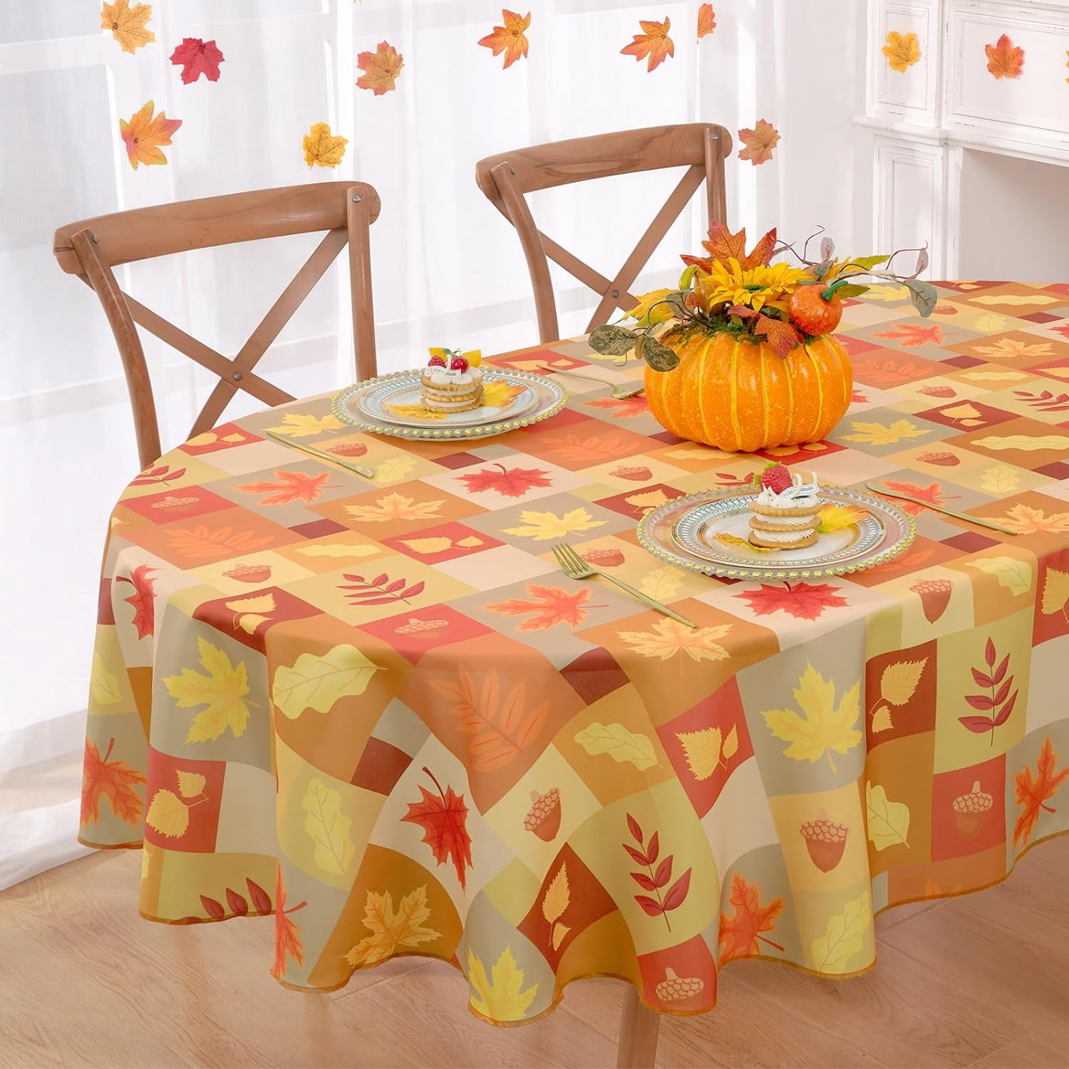 Alishomtll Fall Tablecloth 60x84 inch, Leaf Table Cloth Oval Tables for
