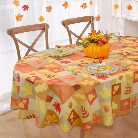Alishomtll Fall Tablecloth 60x84 inch, Leaf Table Cloth Oval Tables for Thanksgiving Decorations, Orange Waterproof Rectangle Tablecloth Fall Table Decor for Thanksgiving Gift