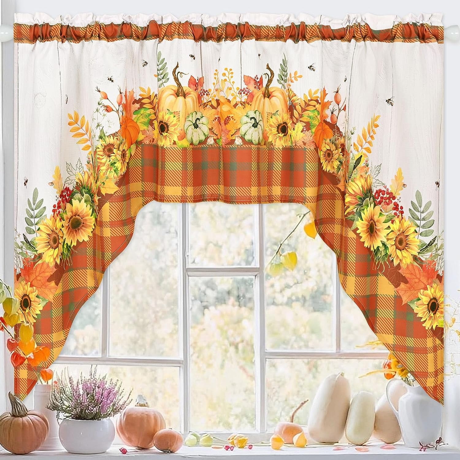 "Alishomtll Autumn Kitchen Curtains with Fall Pumpkin Pattern, High ...