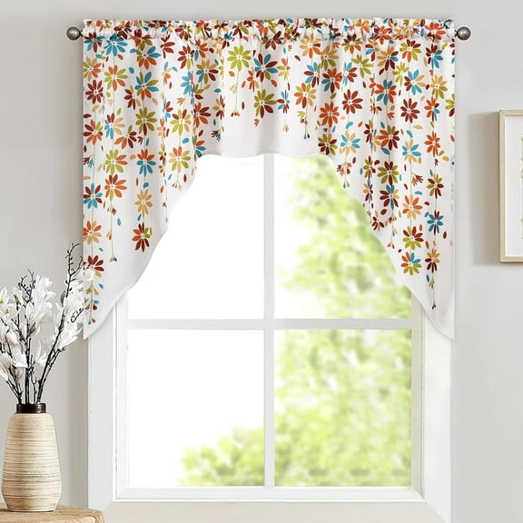 Alishomtll Falling Flower Kitchen Curtains Valances Swags for Windows Window Drapes,61" W x 36" L,Rod Pocket,Orange
