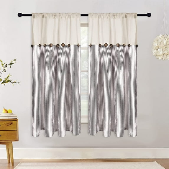 Alishomtll Farmhouse Brown Stripes Rustic Rod Pocket Light Filtering Curtains, 52" x 63" (2 Panels)