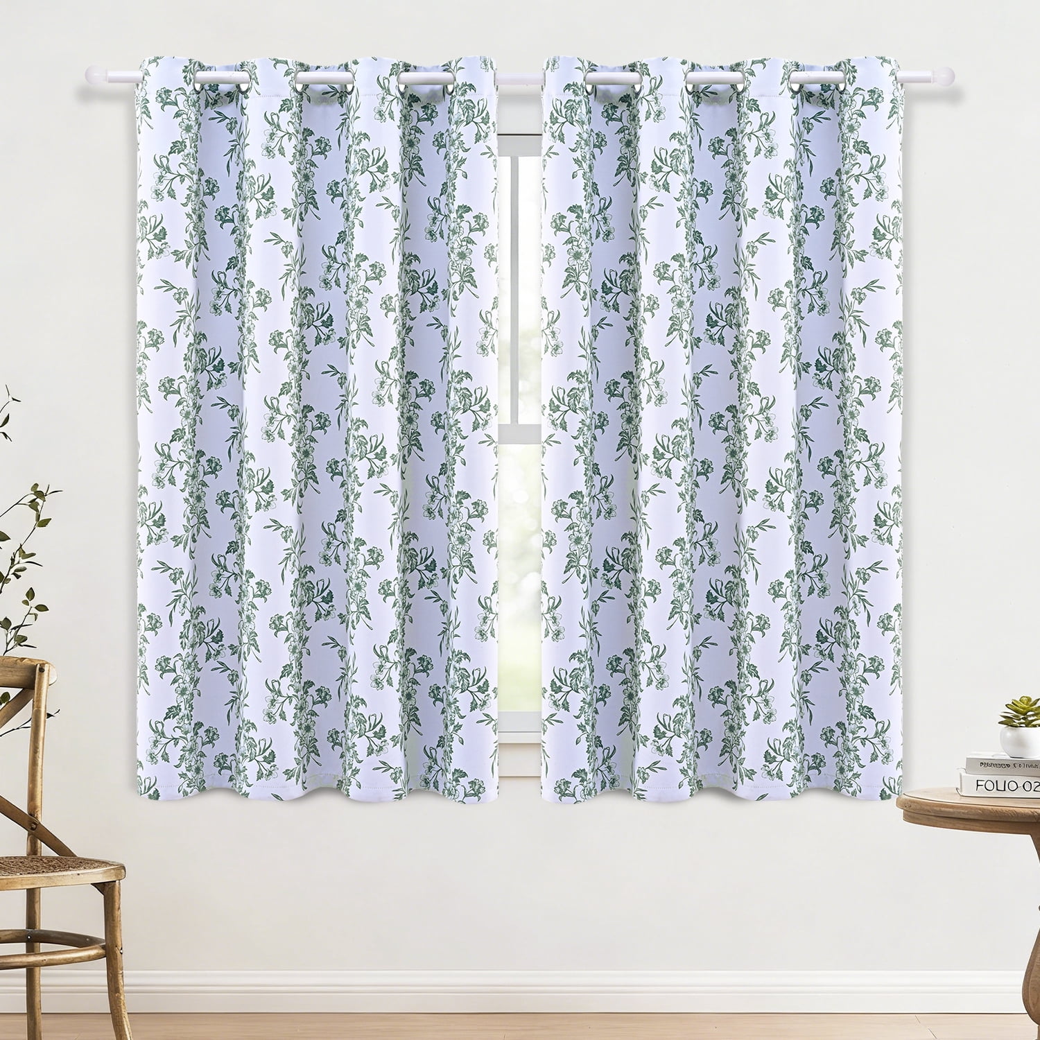 Alishomtll Floral Curtains Blackout Thermal Insulated Room Darkening Window Drapes for Living Room,Sage Green ,52"x63", 2 Panels
