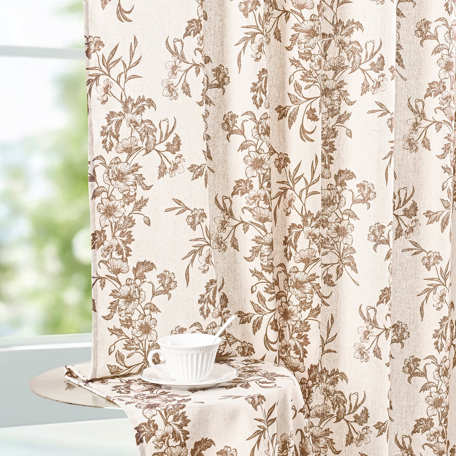 Alishomtll Floral Curtains for Living Room Farmhouse Country Linen Curtains Light Filtering Window Drapes,Brown ,52"x84", 2 Panels