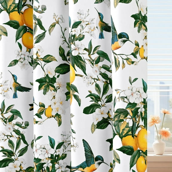 Alishomtll Floral Lemon Hummingbird Blackout Curtains Room Darkening Grommet Window Drapes for Living Room , 52"x84", ,Set of 2 Panels,White