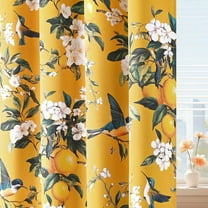 Alishomtll Floral Lemon Hummingbird Blackout Curtains Room Darkening Grommet Window Drapes for Living Room , 52" x84", ,Set of 2 Panels,Yellow