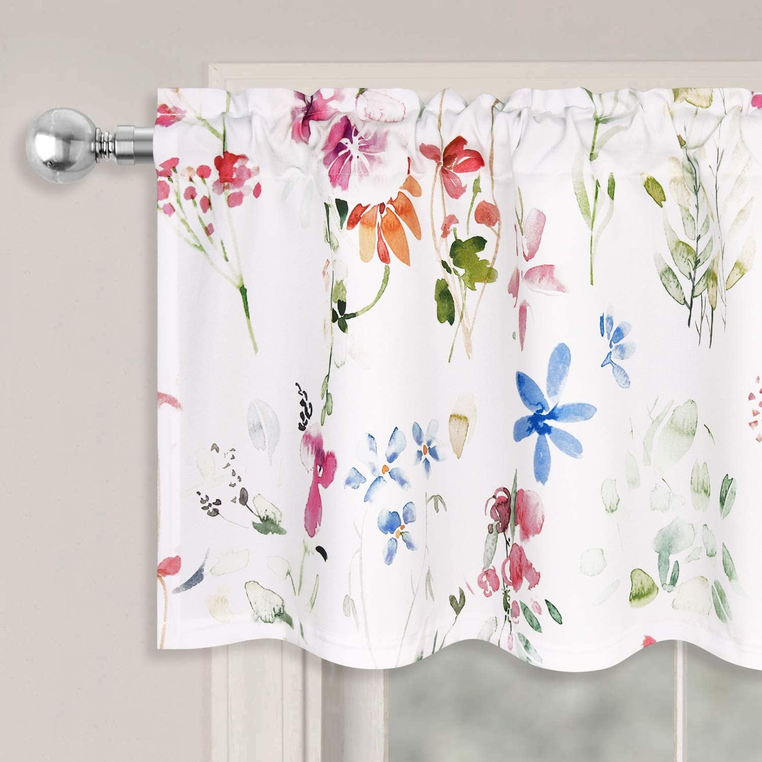 Alishomtll Floral Valance Window Curtains Watercolor Flower Kitchen