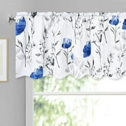 Alishomtll Flower Print Rod Pocket Kitchen Curtain Valance, Blue ,52W" x 18L", 1 Panel