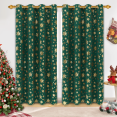 thumbnail image 1 of Alishomtll Green Christmas Blackout Curtains Golden Snowflake Foil Print Room Darkening Window Drapes, 52" x 84"L, Set of 2 Panels, 1 of 7