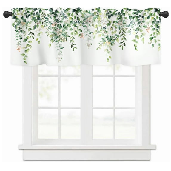Alishomtll Green Valance Curtains for Living Room Bedroom Kitchen Windows Watercolor Floral Print ,52 x 18 inch,Rod Pocket