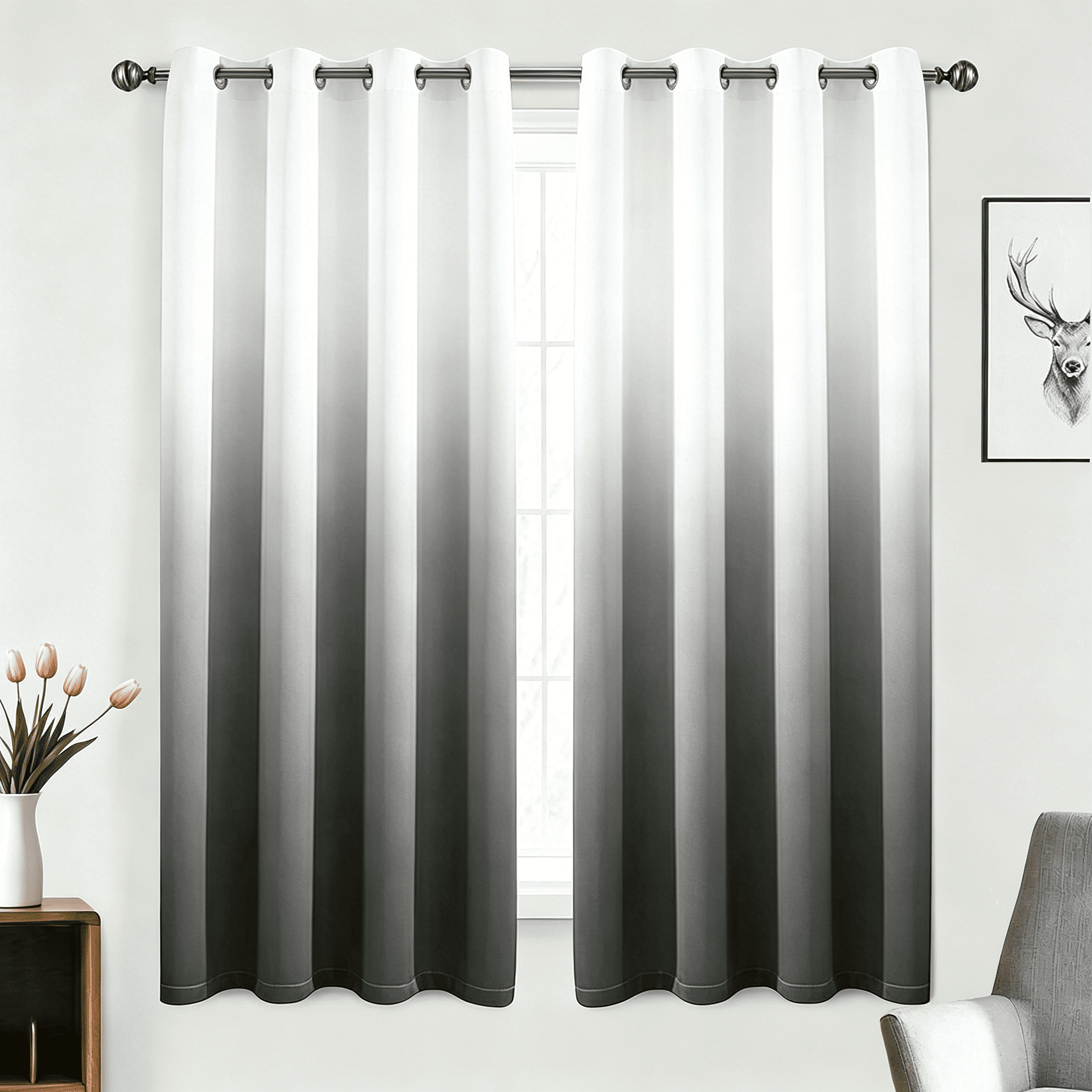 Alishomtll Grey Blackout Curtains Grommet Room Darkening Window Drapes for Living Room Bedroom ,2 Panels of 52" W x 63" L