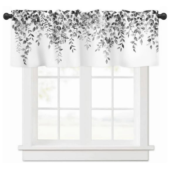 Alishomtll Grey Valance Curtains for Living Room Bedroom Kitchen Windows Watercolor Floral Print ,52 x 18 inch,Rod Pocket