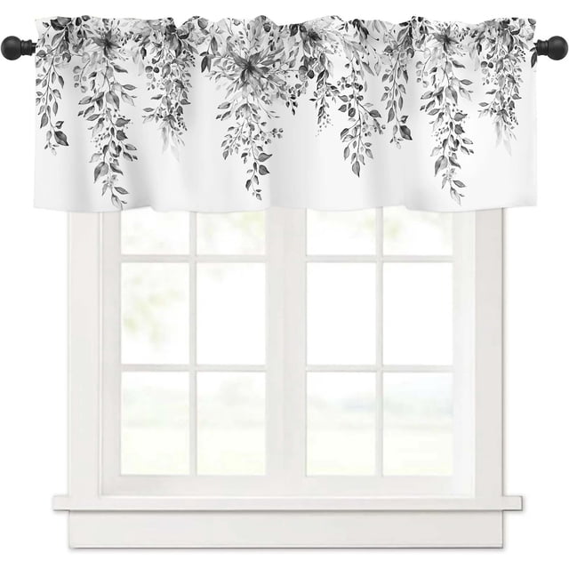 Alishomtll Flowered Decorative Grey Valance Curtains for Living Room ...